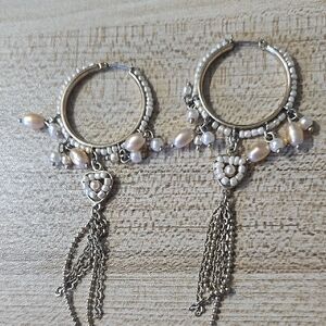 Vintage Pearl And Gold Tone Hoop Drop Earrings 90s 💫